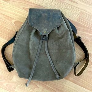 Etsy Custom Distressed Suede Brown Bucket Backpack Crossbody convertible
